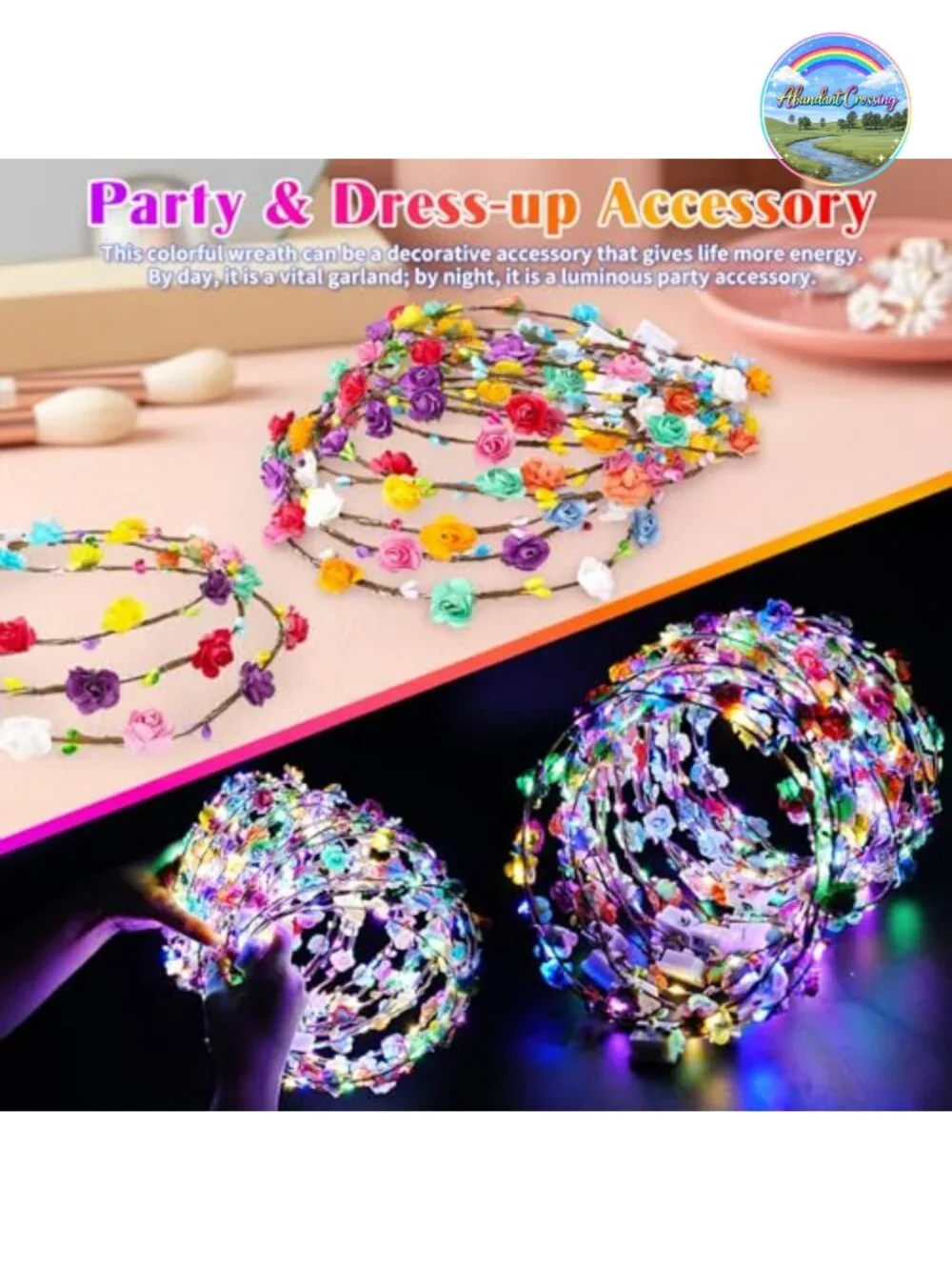 100 PCS LED Flower Crowns Light Up Headbands, Glow in the Dark for Party